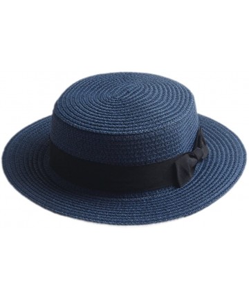 Sun Hats Adult Boater Caps Straw Hats - Navy Blue - CL12E1V41N7 $18.18