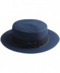 Sun Hats Adult Boater Caps Straw Hats - Navy Blue - CL12E1V41N7 $18.18