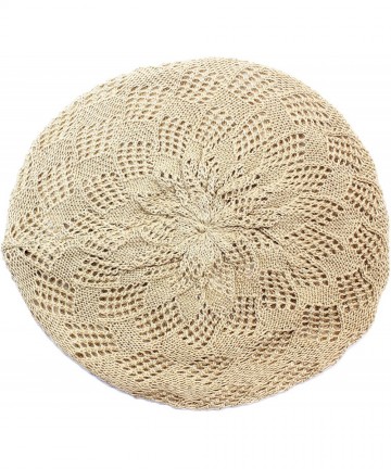 Berets Womens Knit Beanie Beret Hat Lightweight Fashion Accessory Crochet Cutouts - Beige - CZ12O3PCOKL $18.55