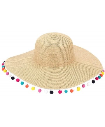 Sun Hats Multicolor Pom Floppy Hat - Multicolor Pom-pom - CD18O3Z9SL4 $53.69