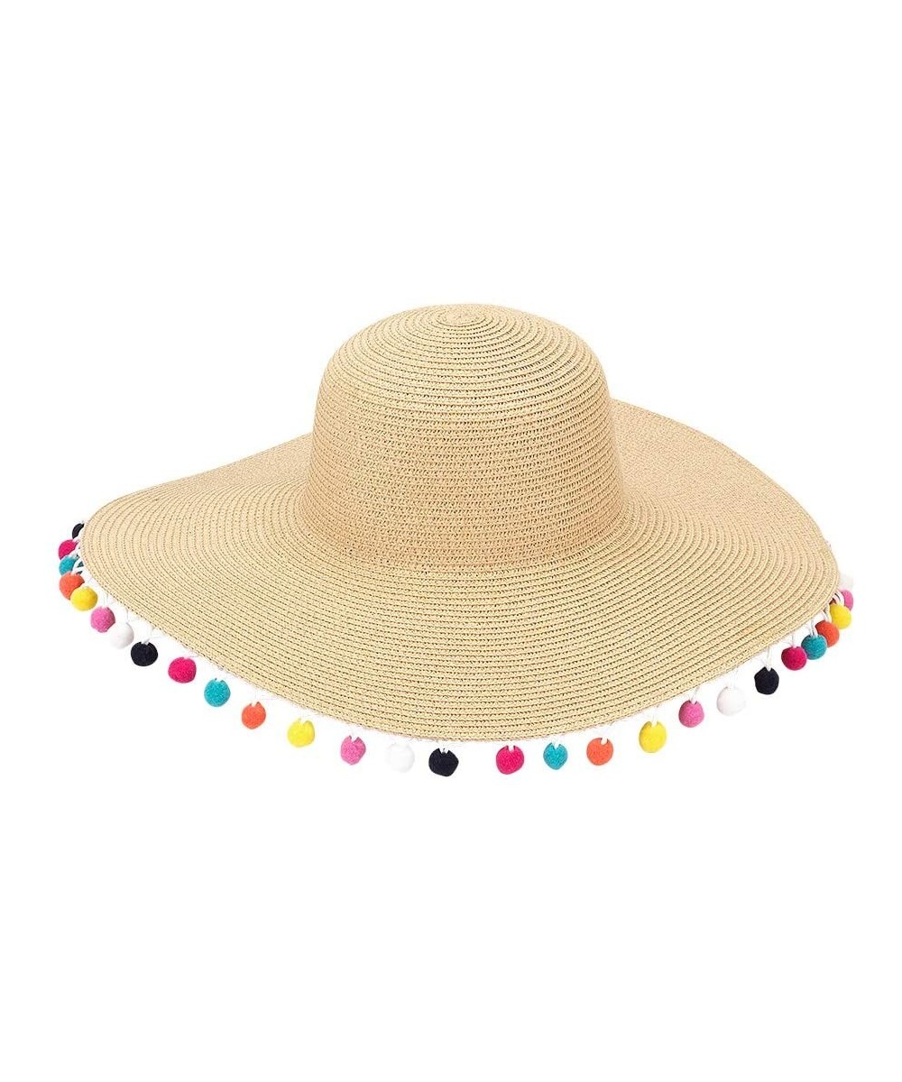 Sun Hats Multicolor Pom Floppy Hat - Multicolor Pom-pom - CD18O3Z9SL4 $32.58
