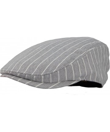 Newsboy Caps Men's Herringbone Wool Tweed Newsboy Ivy Cabbie Driving Hat (Stripes Light Grey) - CK17YDMGXR2 $13.93