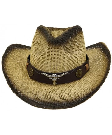 Cowboy Hats Unisex Cowboy Sunhat- Men Women Retro Western Cowboy Riding Hat Leather Belt Wide Brim Cap Hat - Khaki - CD18WZHT...
