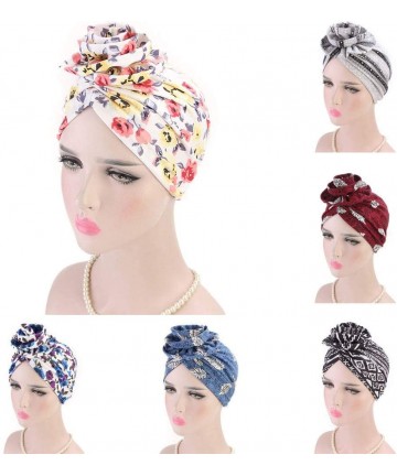 Skullies & Beanies Newest Beautiful Women India Muslim Stretch Turban Hat Retro Print Hair Loss Head Scarf Wrap (White) - Whi...