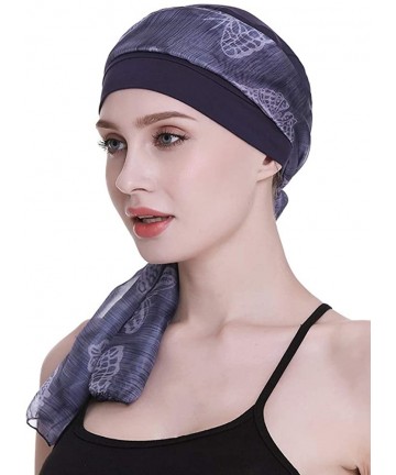 Berets Elegant Chemo Cap With Silky Scarfs For Cancer Women Hair Loss Sleep Beanie - Navy - CP18LXASDLE $29.72