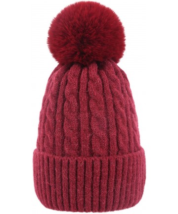 Skullies & Beanies Women's Cold Weather Beanie Hat with Imitation Rex Rabbit Fur Ball- Winter Knitted Skull Cap for Women - R...