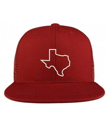 Baseball Caps Texas State Outline Embroidered Cotton Flat Bill Mesh Back Trucker Cap - Burgundy - CJ185YM8U30 $25.98
