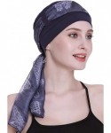 Berets Elegant Chemo Cap With Silky Scarfs For Cancer Women Hair Loss Sleep Beanie - Navy - CP18LXASDLE $22.29