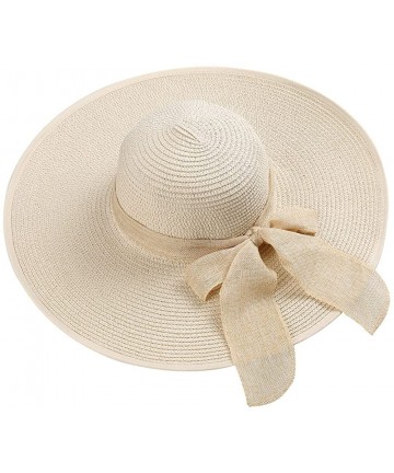 Sun Hats Women Big Bowknot Straw Hat Floppy Foldable Roll Up Beach Cap Sun Hat - Beige - C618D2YING3 $18.32