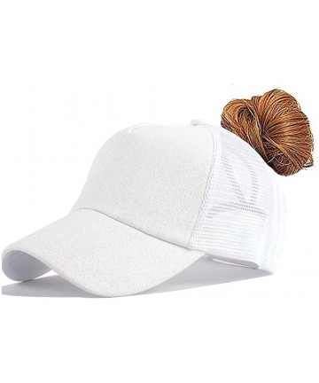 Baseball Caps Adjustable Ponytail Messy Buns Sequined Baseball Hat - White - CJ18ORKI9HT $16.12