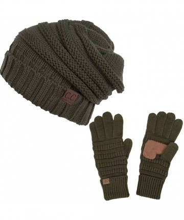 Skullies & Beanies 2pc Oversized Cable Knit Slouchy Beanie and Matching Gloves Set - New Olive - C9184Y5NXSW $29.62