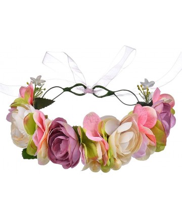 Headbands Boho Flower Crown Hair Wreath Floral Garland Headband Halo Headpiece with Ribbon Wedding Festival Party - 45 - C018...