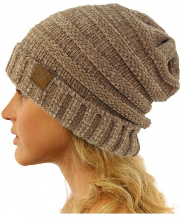 Skullies & Beanies Winter Trendy Warm Oversized Chunky Baggy Stretchy Slouchy Skully Beanie Hat - Chenille Taupe - CX18I53S2D...