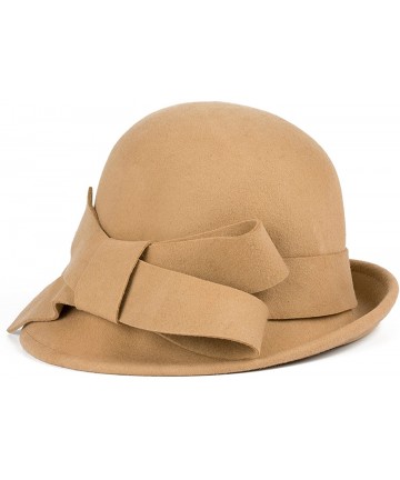Bucket Hats Womens Wool Felt Bucket Hats with Belt - Khaki - CY12KLNSOFF $21.68