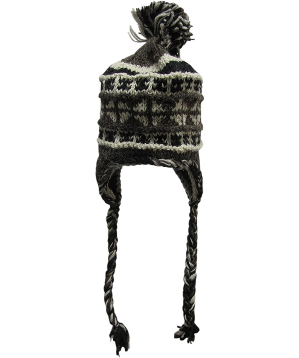 Skullies & Beanies Unisex Handmade Himalayan Wool Serpa Knitted Beanie Hat Cap with Ear Flaps - 1 - CQ1809YLMK0 $30.71