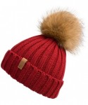 Skullies & Beanies Women Winter Knitted Beanie Hat with Fur Pom Bobble Hat Skull Beanie for Women - Wine( Gold Pompom) - CT18...