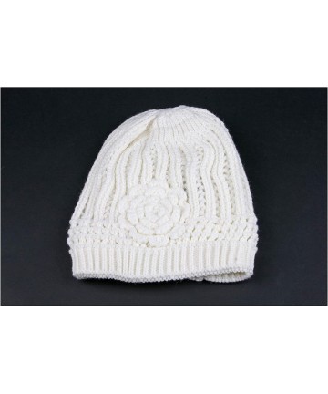 Skullies & Beanies Winter Knit Flower Beanie Hat 333HB - Off White - C1187KMH3M6 $15.25