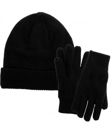 Skullies & Beanies Men Winter Hat and Gloves Set Warm Fleece Beanie Knit Hat with Winter Gloves - Black - CJ1889254IK $20.34