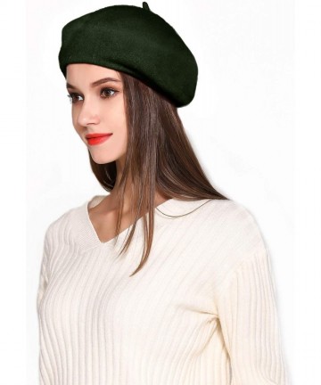 Berets Wool Beret Hat Solid Color French Artist Beret Skily Scarf Brooch - Dark Green - C118KLQNR75 $15.88
