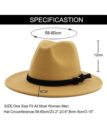 Fedoras Women Men's Belt Buckle Fedora Hat Wide Brim Panama Hats - A Black Belt Camel - C918SA67NDN $17.22