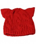 Skullies & Beanies Knit Dog Ear Hat for Women Knitting Crochet Handmade Warmer Beanie Cap - Red - CC187AIQ8R8 $13.57