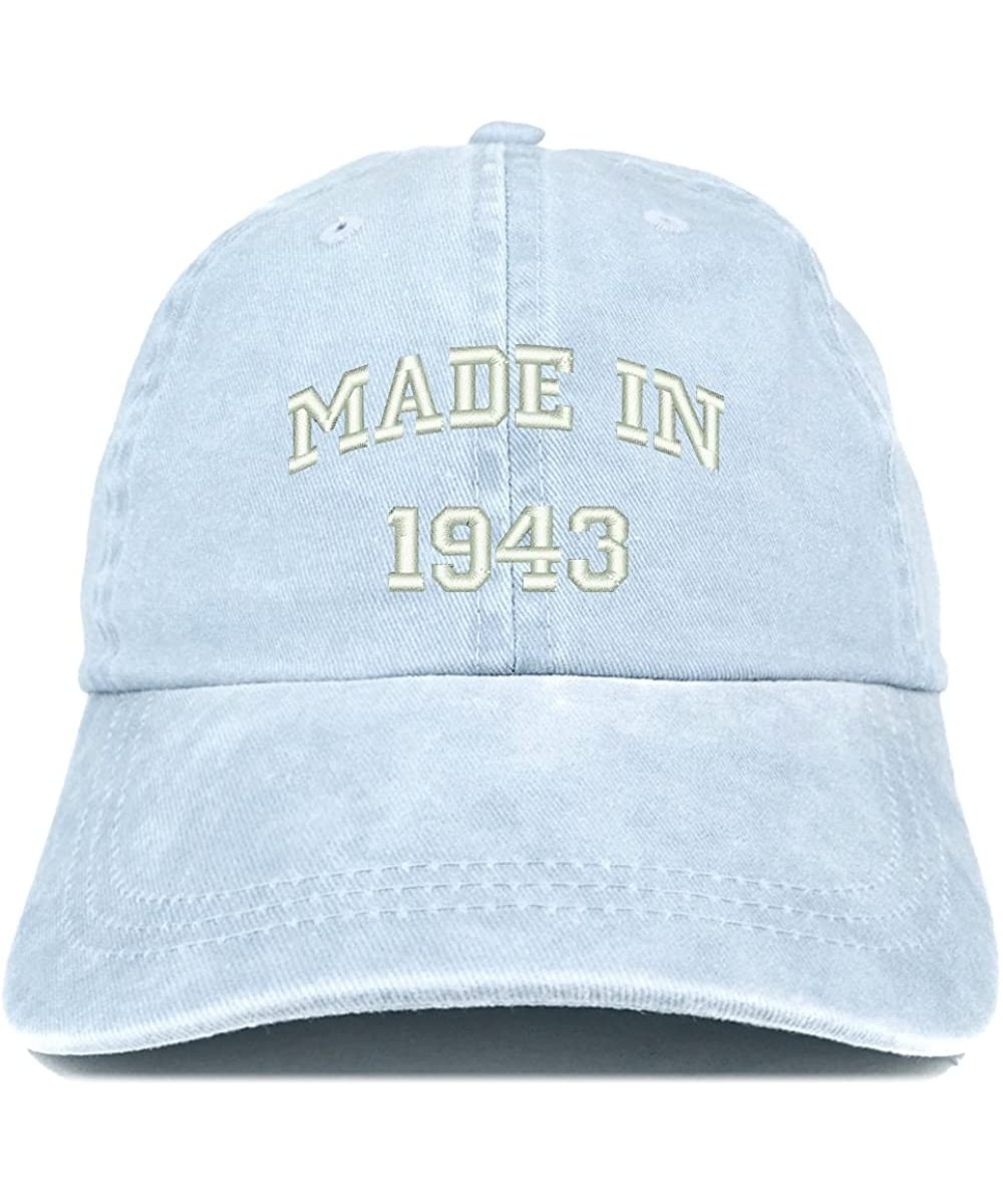 Baseball Caps Made in 1943 Text Embroidered 77th Birthday Washed Cap - Light Blue - C618C7I9YZI $26.12