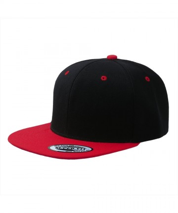 Baseball Caps Blank Adjustable Flat Bill Plain Snapback Hats Caps - Black/Red - CH11LHIHB6R $14.54
