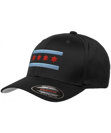 Baseball Caps Chicago Flag Flexfit Premium Classic Yupoong Wooly Combed 6277 LR Hat (L/XL) Black - CA18055HRMC $33.35