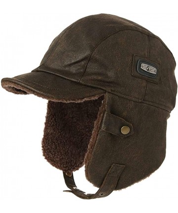 Bomber Hats Aviator Hat Faux Leather Pilot Cap Adult Men Winter Trapper Hunting Hat - 88115_brown - C712N8OFO5B $30.62