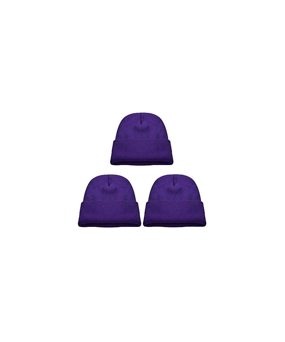 Skullies & Beanies Unisex Beanie Cap Knitted Warm Solid Color and Multi-Color Multi-Packs - 3 Pack - Purple - CX18LZ50UNE $16.05