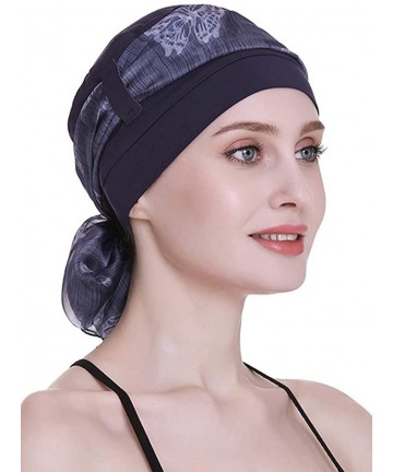 Berets Elegant Chemo Cap With Silky Scarfs For Cancer Women Hair Loss Sleep Beanie - Navy - CP18LXASDLE $22.29