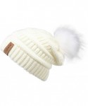 Skullies & Beanies Womens Winter Knit Beanie Hat Slouchy Warm Pom Pom Hat Faux Fur Caps for Women Ladies Girls - White-white ...