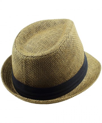 Fedoras Summer Fedora Panama Straw Hats with Black Band - Olive - C91835A2RHL $17.28