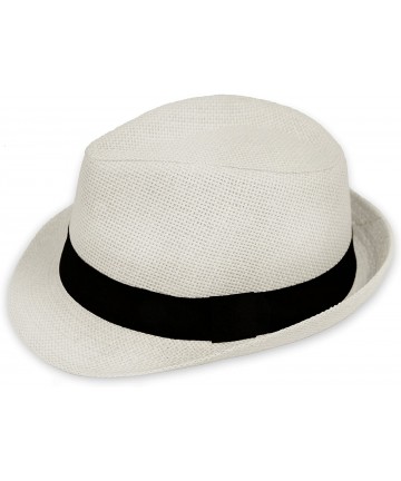 Fedoras Women/Men Straw Fedora Hat - White - C412EBP0LZZ $29.05