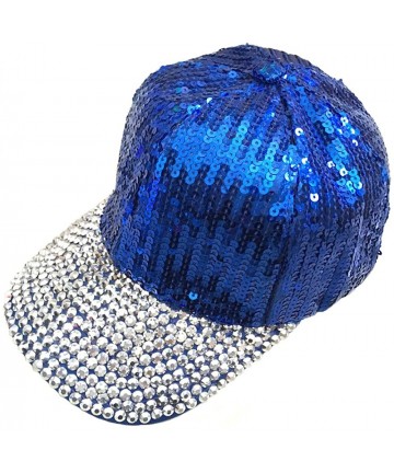 Baseball Caps Womens Glitter Rhinestones Brim Sequins Shiny Flashy Sunscreen Baseball Hat Ball Cap Adjustable - Blue - CL12K7...