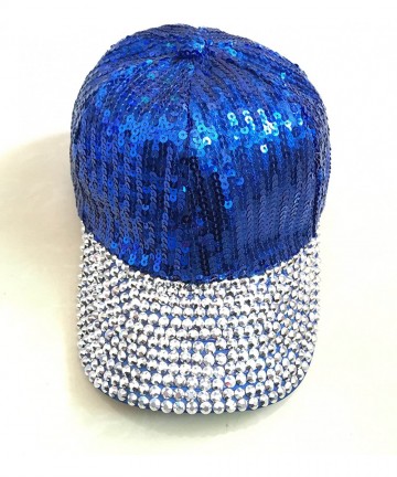 Baseball Caps Womens Glitter Rhinestones Brim Sequins Shiny Flashy Sunscreen Baseball Hat Ball Cap Adjustable - Blue - CL12K7...