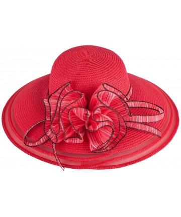 Sun Hats Womens Church Wedding Kentucky Derby Wide Brim Straw Summer Beach Hat A115 - Red - CG11RISF239 $28.53