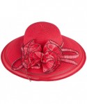 Sun Hats Womens Church Wedding Kentucky Derby Wide Brim Straw Summer Beach Hat A115 - Red - CG11RISF239 $28.53