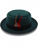 Fedoras Fashion Men Pork Pie Hat Wool Flat Fedora Hat Gentleman Panama Trilby Hat with Fashion Feather - Khaki - C118NE8GZMK ...