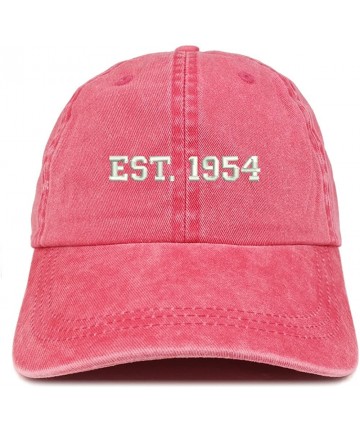Baseball Caps EST 1954 Embroidered - 66th Birthday Gift Pigment Dyed Washed Cap - Red - C0180QLOWE6 $24.89