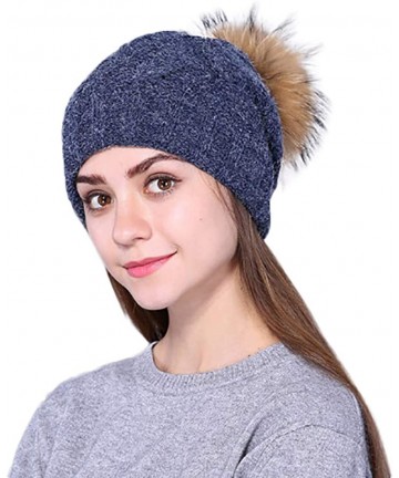 Skullies & Beanies Women's Baggy Crochet Hat Wool Knitted Fluffy Hair Ball Winter Warm Ski Beanie Skull Slouchy Caps - A - C1...
