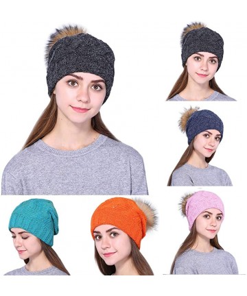 Skullies & Beanies Women's Baggy Crochet Hat Wool Knitted Fluffy Hair Ball Winter Warm Ski Beanie Skull Slouchy Caps - A - C1...