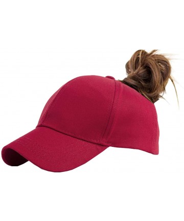 Baseball Caps Cotton Ponytail Hats Baseball for Women Adjustable Solid Color - Burgundy - C718GNWODE5 $13.73