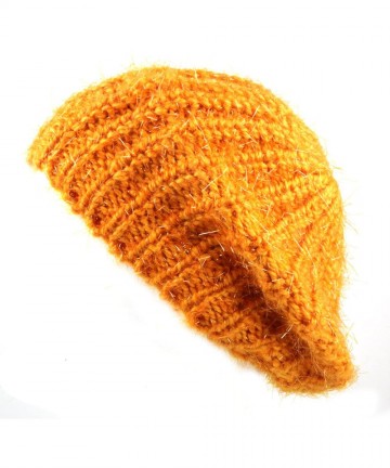 Berets Women's Sequin Knit Beret One Size Tam Hat - Orange - CL127WERFL5 $15.90