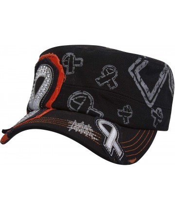 Baseball Caps Womens Print Adjustable Cadet Cap - Black/Orange - Studded Ribbon - CN196LL92KT $21.67