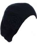Berets Ladies Winter Solid Chic Slouchy Ribbed Crochet Knit Beret Beanie Hat W/WO Flower Adornment - CM18X5N265U $21.75