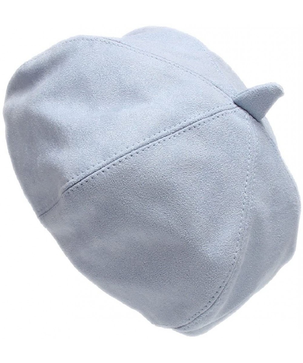 Berets French Style Lightweight Casual Classic Solid Color Faux Suede Leather Beret - Light Blue - CX12MAFD6CB $14.59