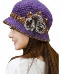 Cold Weather Headbands Women Color Winter Hat Crochet Knitted Flowers Decorated Ears Cap with Visor - Purple - CZ18LH4CX4T $1...