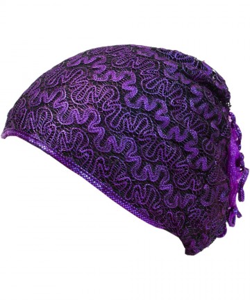 Headbands Beautiful Metallic Turban-style Head Wrap - Purple Waves - CN12N0GI4TZ $21.03