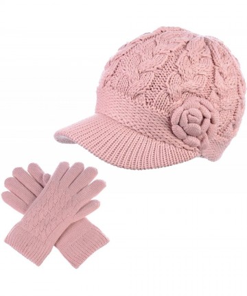 Newsboy Caps Women's Winter Fleece Lined Elegant Flower Cable Knit Newsboy Cabbie Hat - CF198D0E72U $39.51